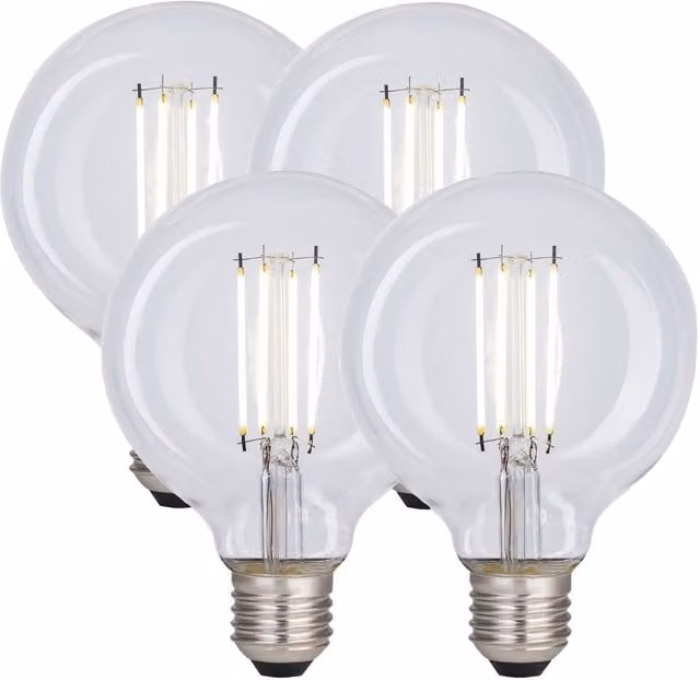 Harper Living 8W G95 E27 LED Globe Bulb, Clear, Cool White, Dimmable, Pack of 4