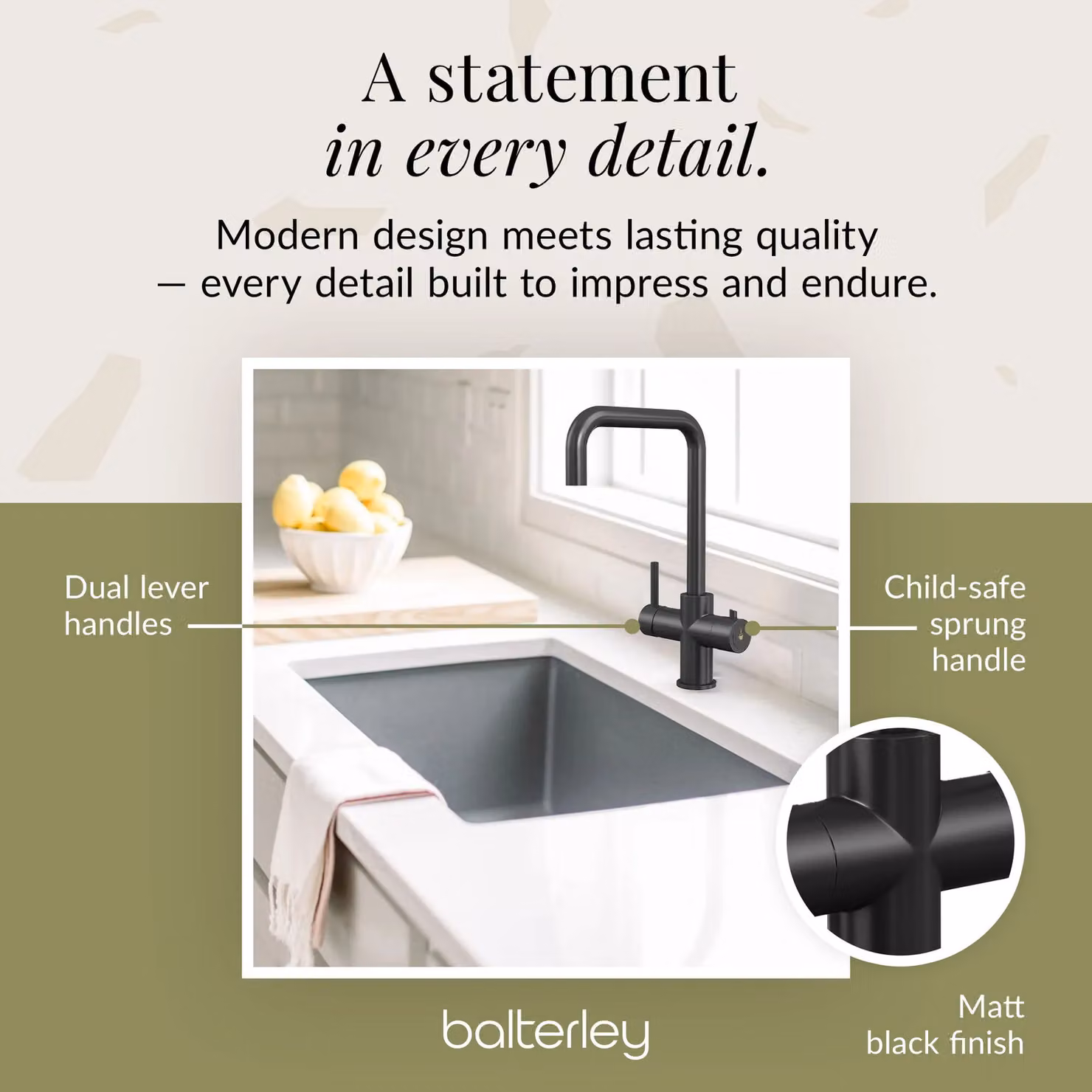 Balterley 3 in 1 Instant Hot Water and Filtered Kitchen Sink Tap with Display, Matt Black – 3
