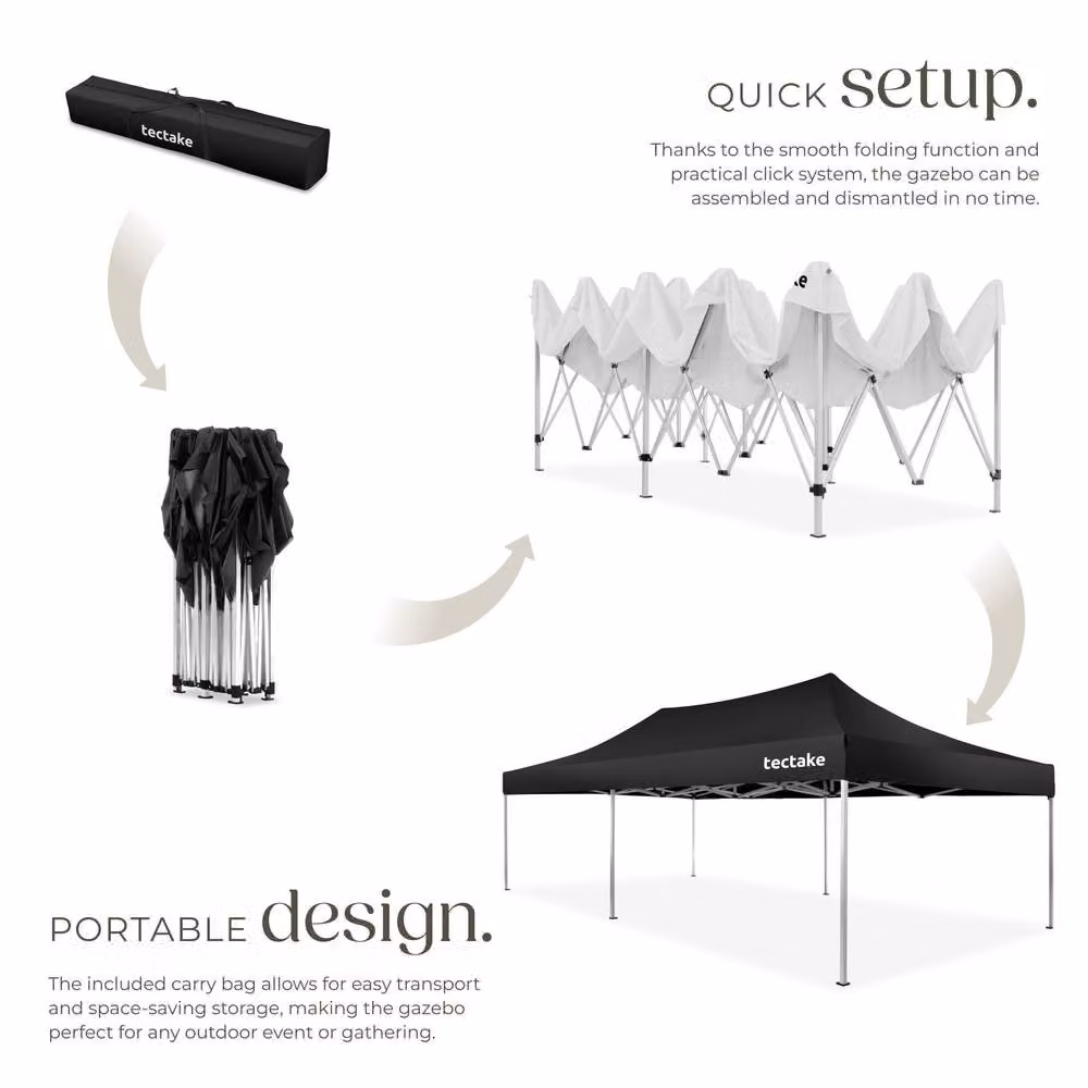 tectake Viola Aluminum Folding Pavilion in Black, W/D/H: 600 x 316 x 300 cm – 4