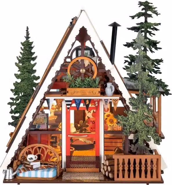 Syntego DIY A Frame Cabin Miniature House Kit in Brown and Multicolour Wood