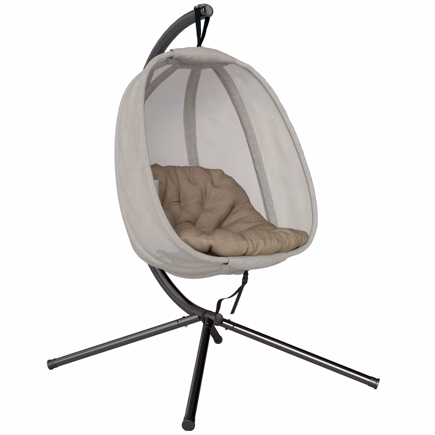 Outsunny Hanging Egg Chair with Metal Stand in Beige and Brown – 2