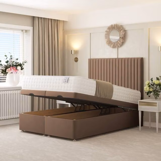 Bed Choices Khloe Ottoman Upholstered Divan Bed with 54 inch Headboard in Beige, Size: Super King, W/D/H: 200 x 200 x 137.16 cm