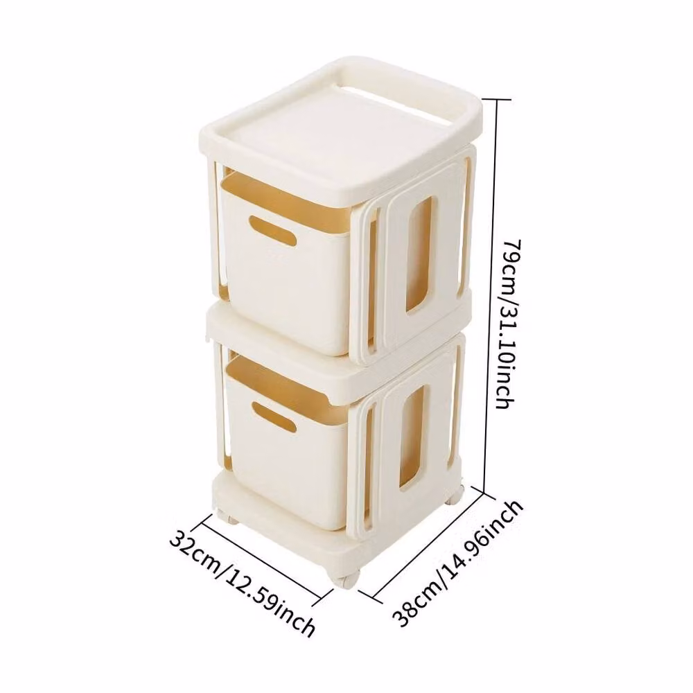 KORVIXA 2-Basket Multi-Purpose Storage Trolley in Beige – 2