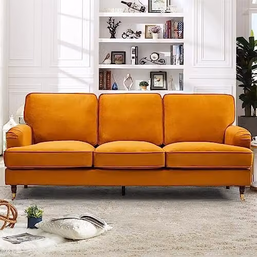 Artemis Home Woodbury 3 Seat Orange Velvet Fabric Sofa, Width: 218 cm