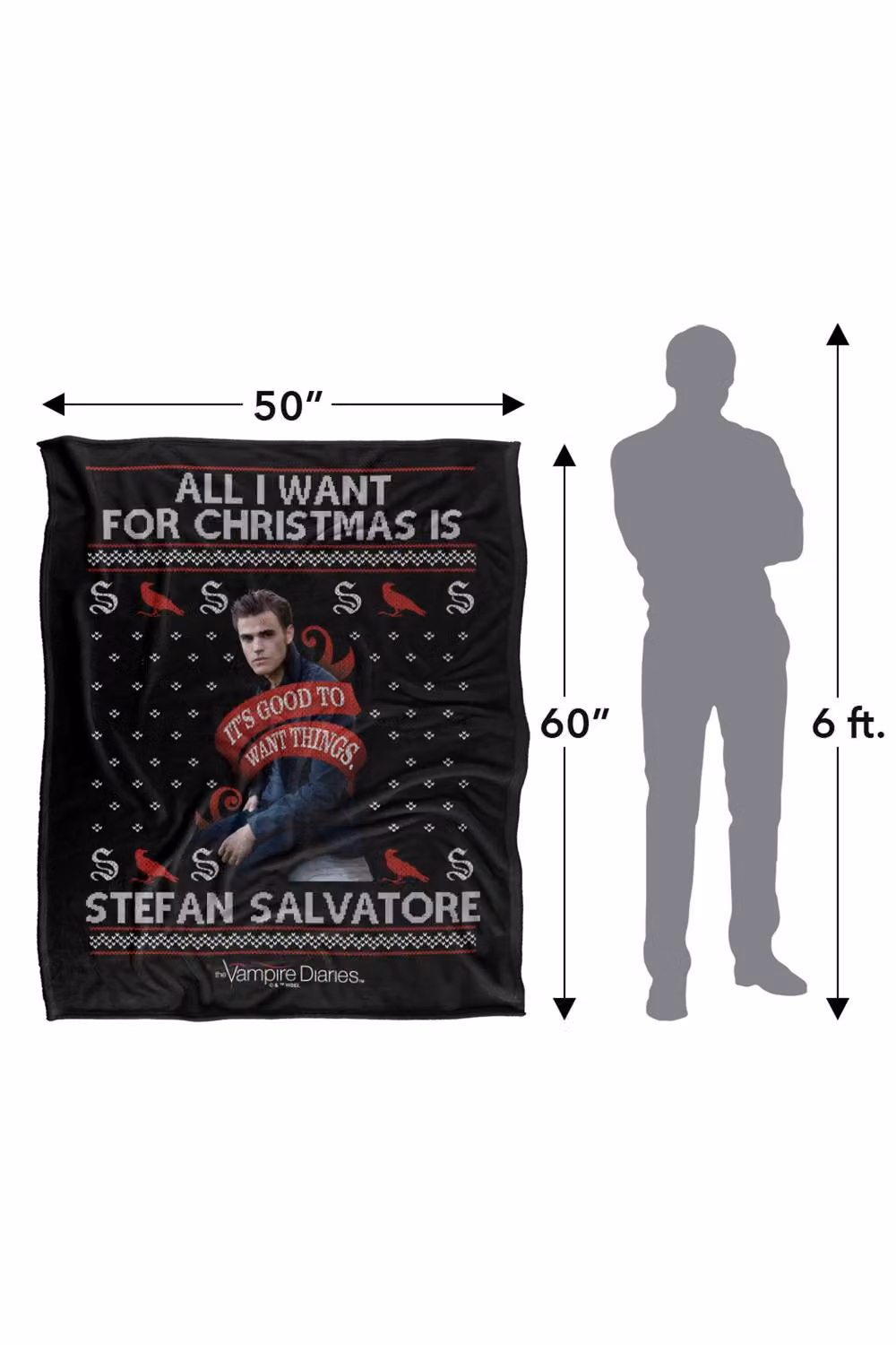 LOGOVISION The Vampire Diaries All I Want For Christmas Is Stefan Salvatore Super Soft Silky Touch Fleece Throw Blanket, W: 152 cm, D: 127 cm, Multicolour – 8