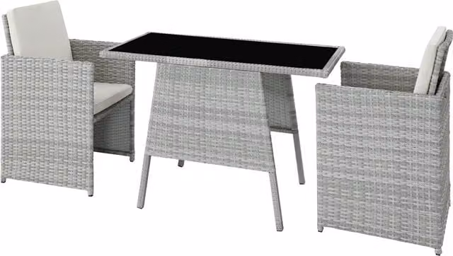 tectake Lausanne Rattan Garden Furniture Set with Table and Chairs in Grey
