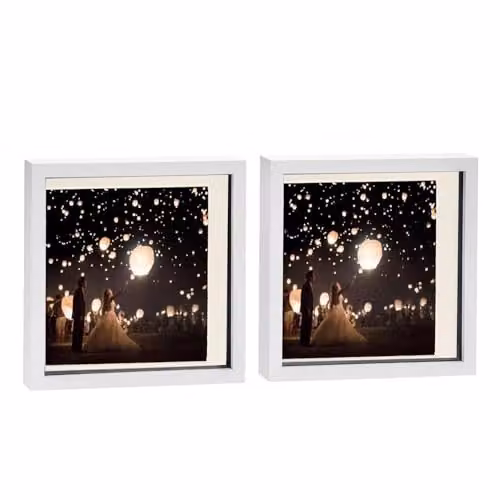 Nicola Spring Pack of 2 Square 3D Shadow Box Photo Frames in White with Black Mounts, W/D/H: 27.5 x 27.5 x 3.5 cm – 1