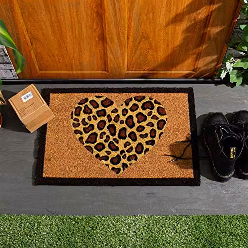 Nicola Spring Leopard Heart Coir Door Mat Set of 2, Multicolour, W: 60 cm, D: 40 cm – 2