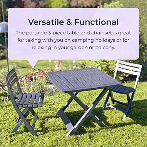 idooka 3 Piece Outdoor Bistro Furniture Set with Folding Table and Two Chairs in Grain Wood Effect Anthracite Grey – 3