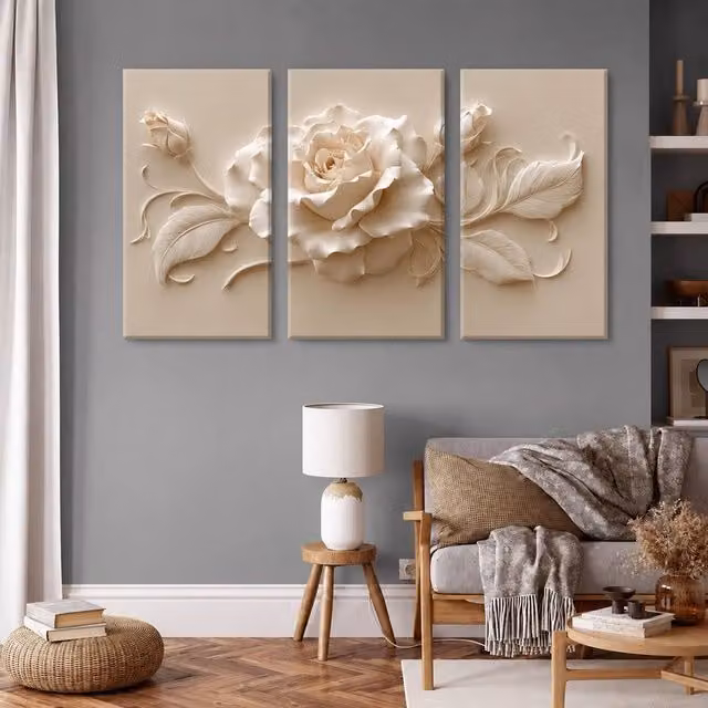 Mafett Beige Rose Floral Canvas Wall Art Print Set, W: 61.0 cm, H: 81.3 cm