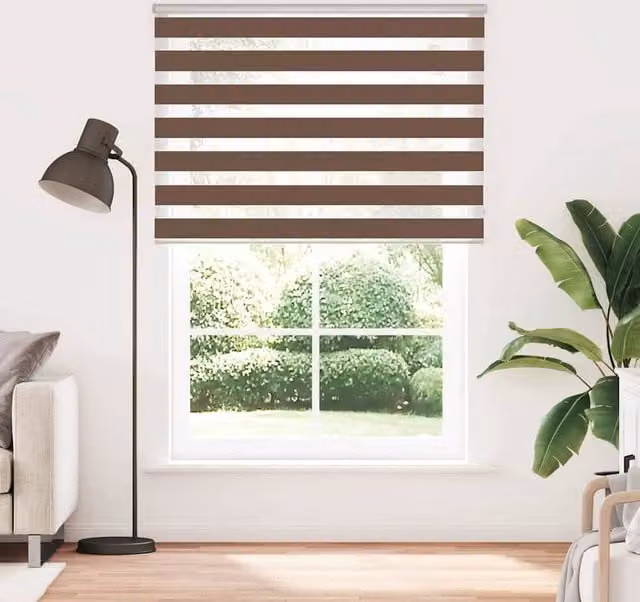 Berkfield Home Brown Zebra Day and Night Blind with Polyester Fabric, W: 165 cm, H: 200 cm – 1