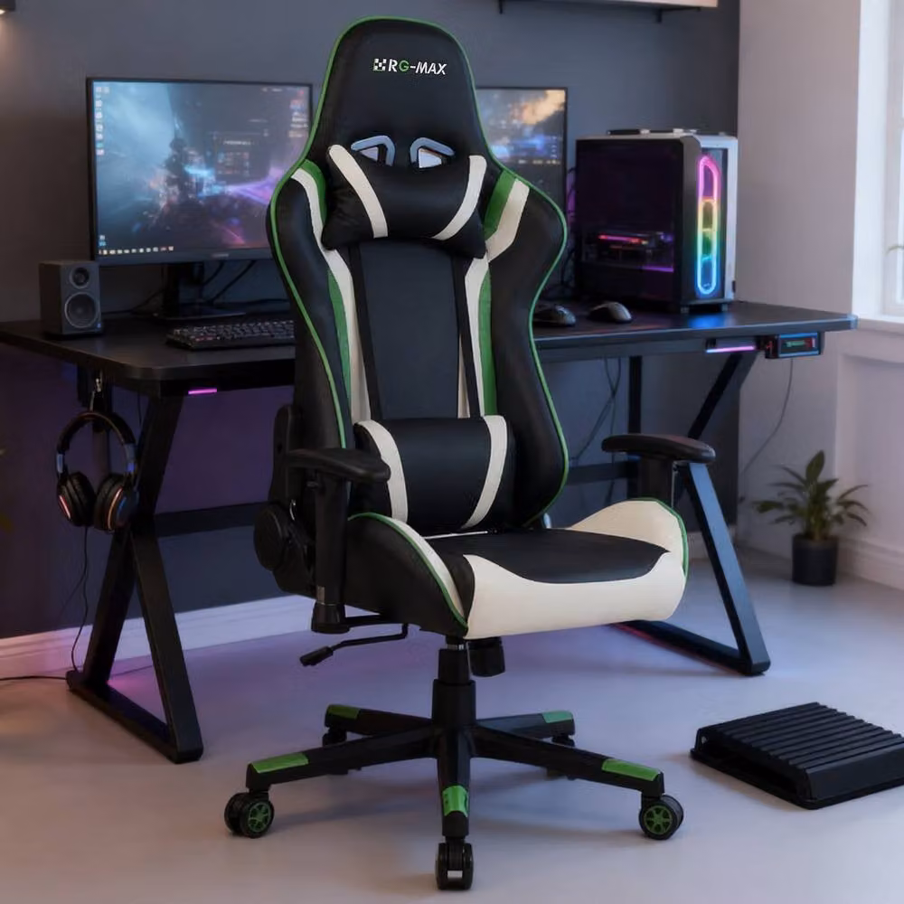 RayGar RG-MAX Gaming Chair in Green with Synthetic Leather, Headrest and Armrests – 7
