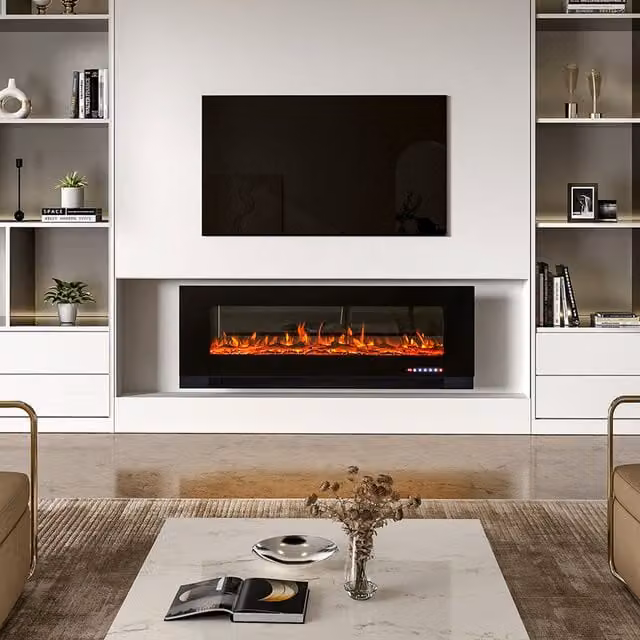 Living Star Wall Mounted and Recessed Electric Fireplace with Stand, Black and Multicolour, W: 127 cm