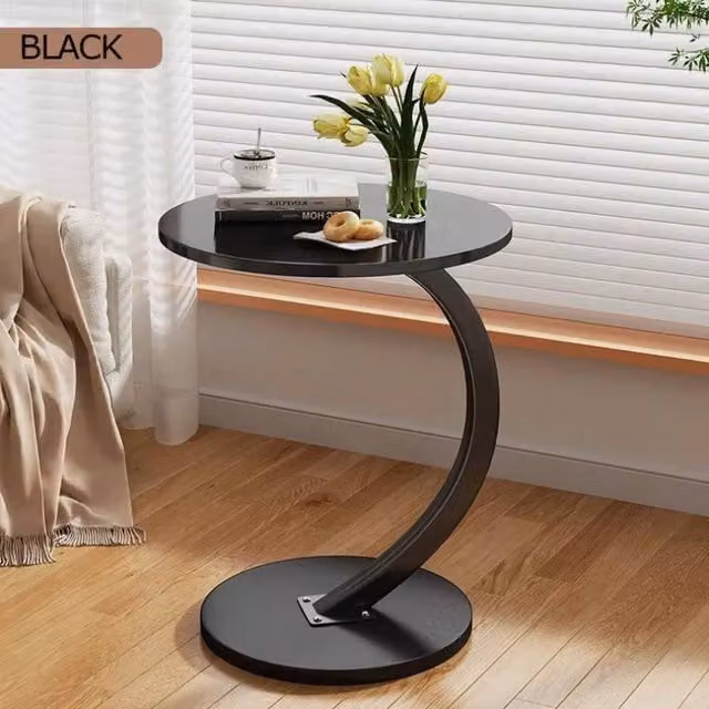 KORVIXA C-Shaped Compact Sofa Side Table in Black, W/D/H: 40 x 40 x 100 cm