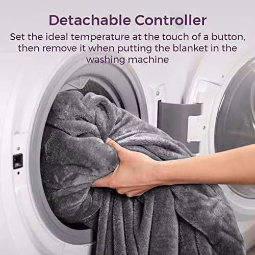 Tower C81149GRY Grey Flannel Fleece Heated Wearable Blanket with 4 Heat Settings, W: 183 cm, D: 155 cm – 6