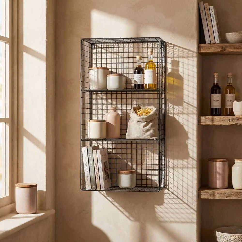 PAWNORA Wall Mounted Metal Shelf Rack in Matt Black, H58 x W35 x D18 cm – 2