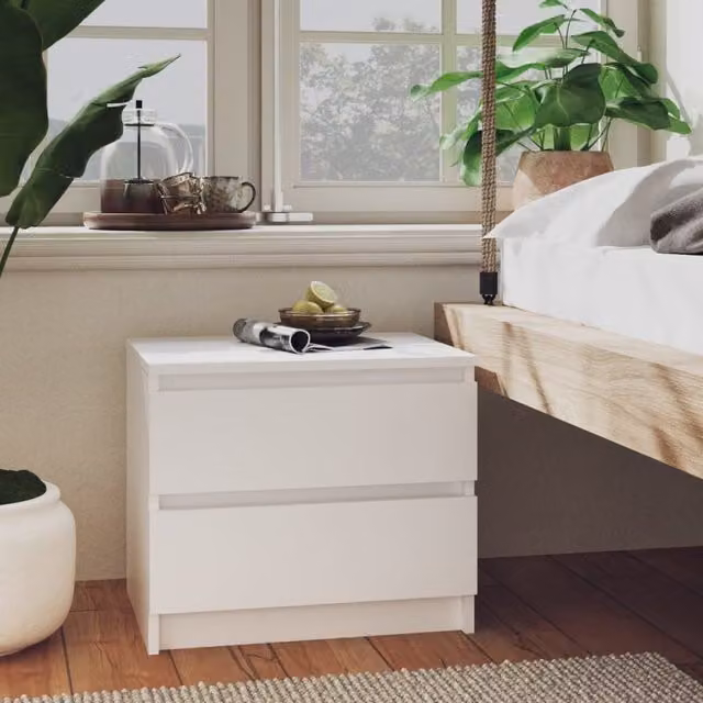 Berkfield Home Bed Cabinet in White, W/D/H: 50 x 39 x 43.5 cm