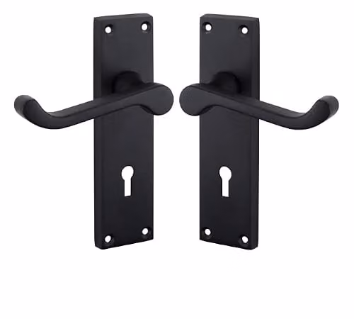 Golden Grace Victorian Scroll Lever Lock Door Handles in Matt Black, 150mm – 2