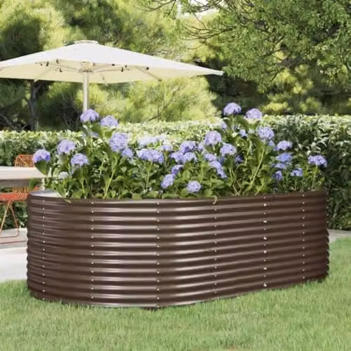 vidaXL Brown Galvanised Steel Raised Bed for Ornamental Gardens W: 212 cm, D: 140 cm, H: 68 cm – 2