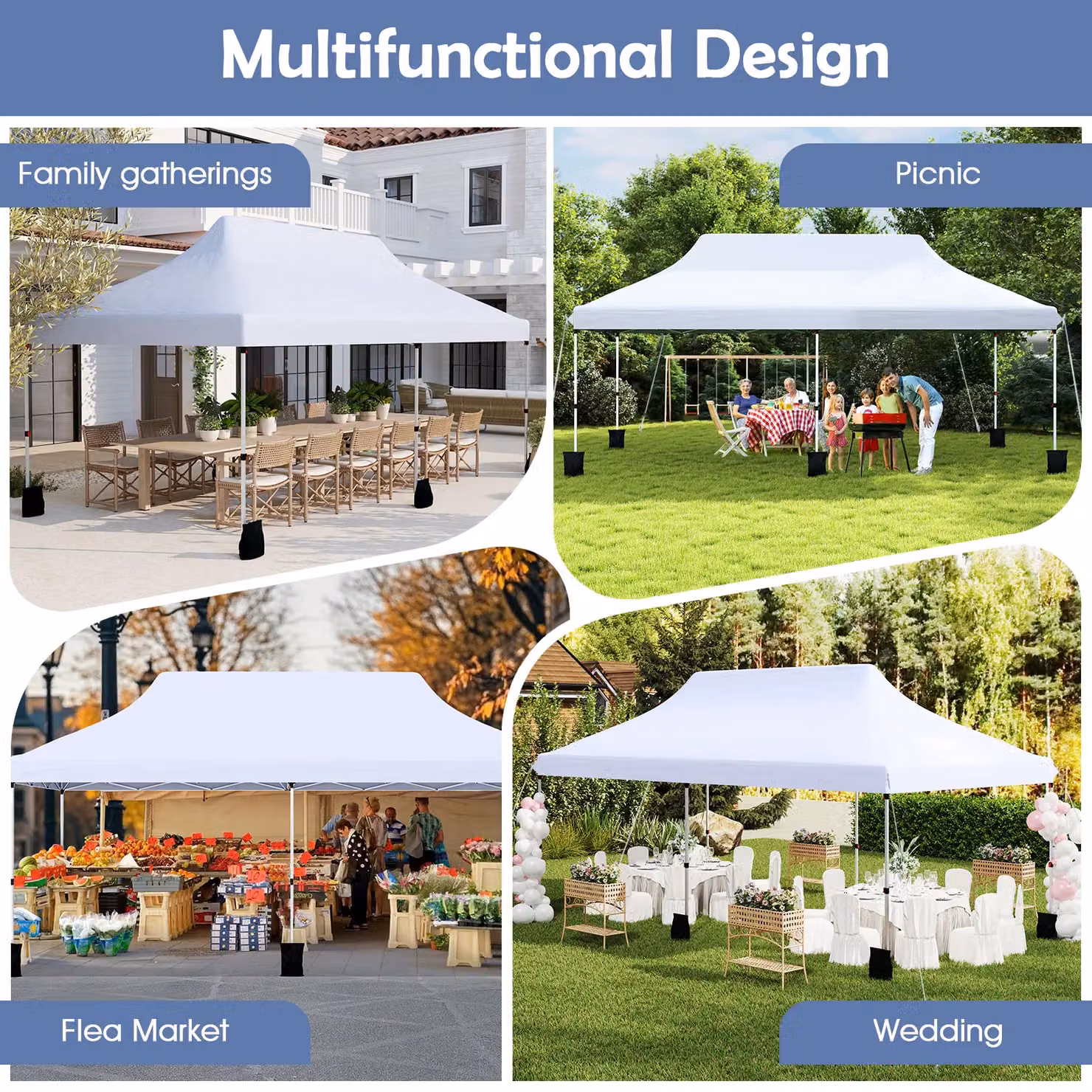 Costway White Pop-up Canopy Tent Gazebo with Carry Bag, W: 6 m, D: 3 m – 7