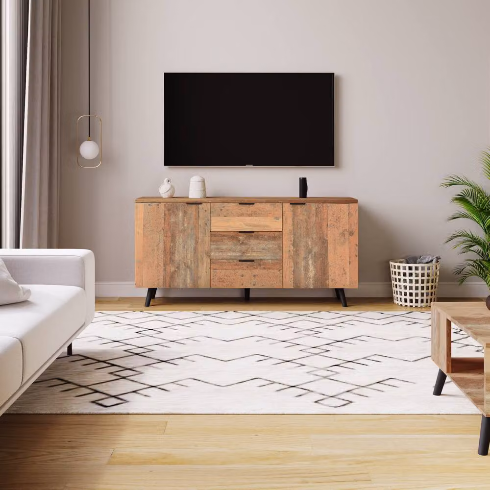 Merax Vintage Brown Sideboard with 3 Drawers and Adjustable Shelves – 8