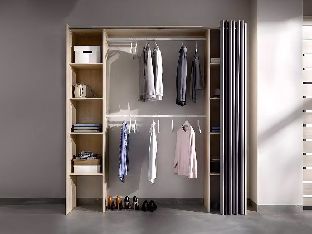 Vente-unique Extendable Wardrobe with Curtain in Oak and Grey, W: 110 cm, H: 205 cm – 3