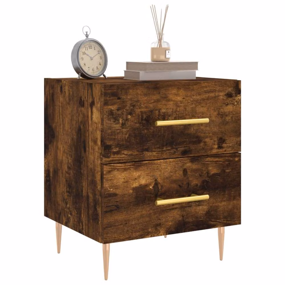 Berkfield Home Modern Bedside Cabinet in Smoked Oak Brown, W/D/H: 40 x 35 x 47.5 cm – 3