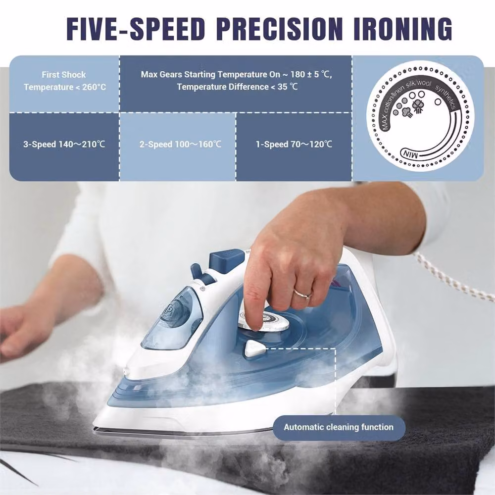 Nordara 2400W 5-Speed Steam Iron with Non-Stick Soleplate in Blue – 2