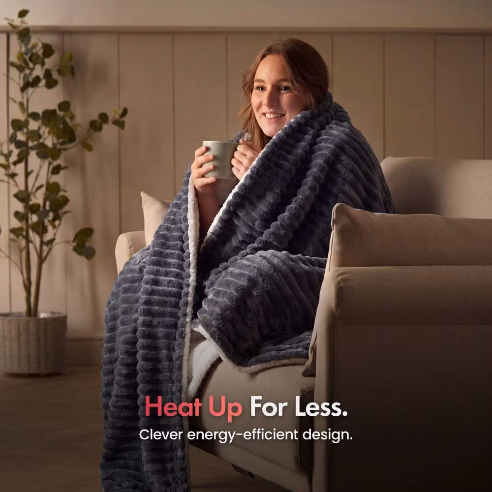 VonHaus Faux Fur Heated Throw Blanket in Dark Grey with Overheat Protection and Auto Shut-off – 2