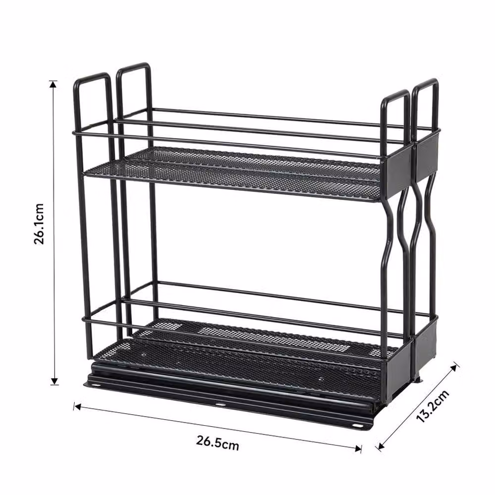 EONLION 2 Tier Pull Out Metal Spice Rack Freestanding Kitchen Cabinet Storage in Black, Width: 100 cm – 2