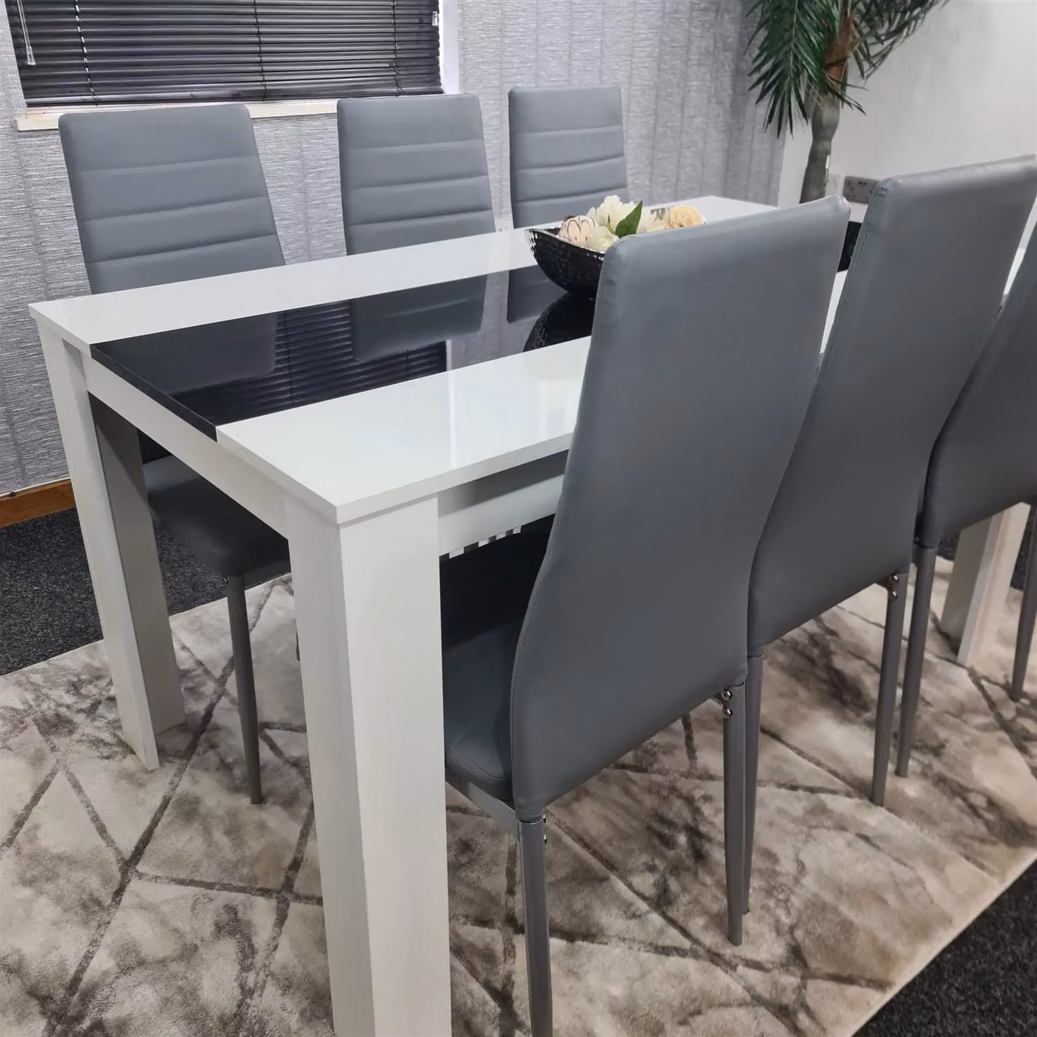 Kosy Koala Modern Dining Table Set with 6 Grey Chairs in Brown, White and Black – 2