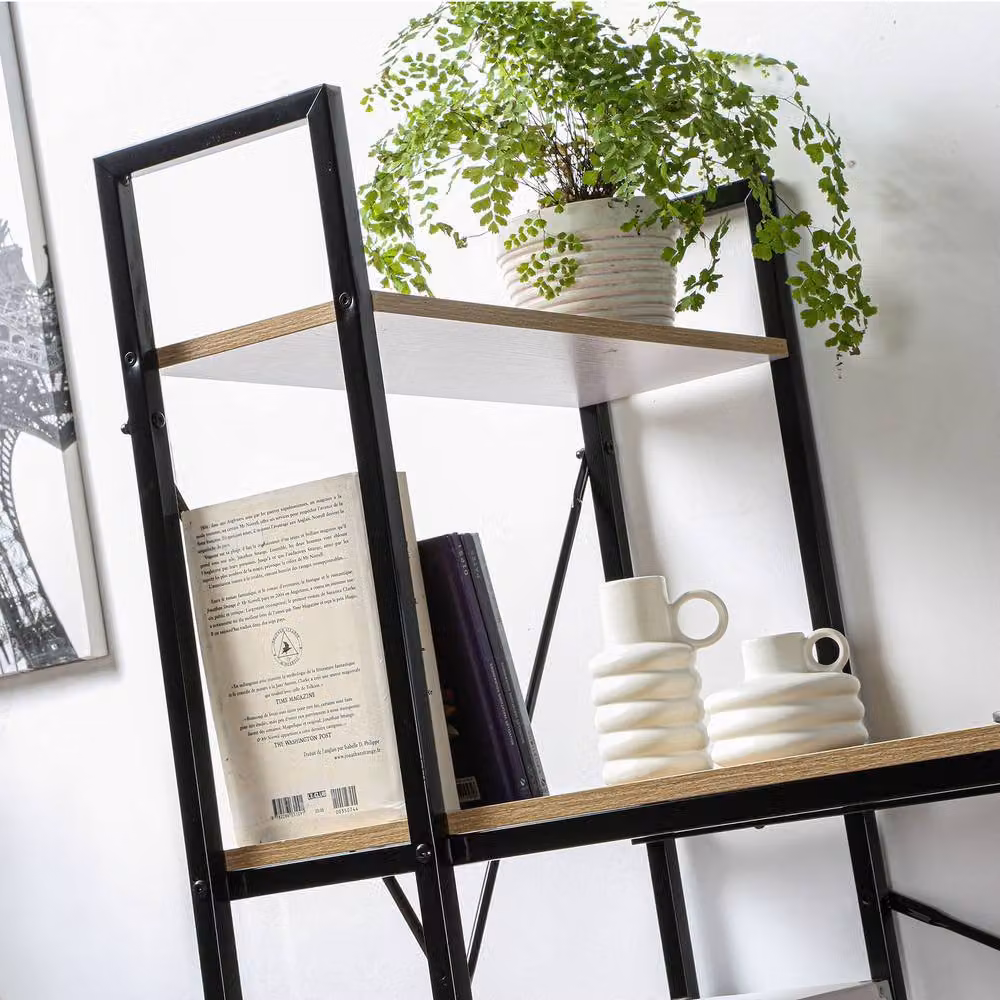 CALICOSY Industrial Style Computer Desk with 4 Shelves, Brown, W: 120 cm, D: 60 cm, H: 75.08 cm – 6