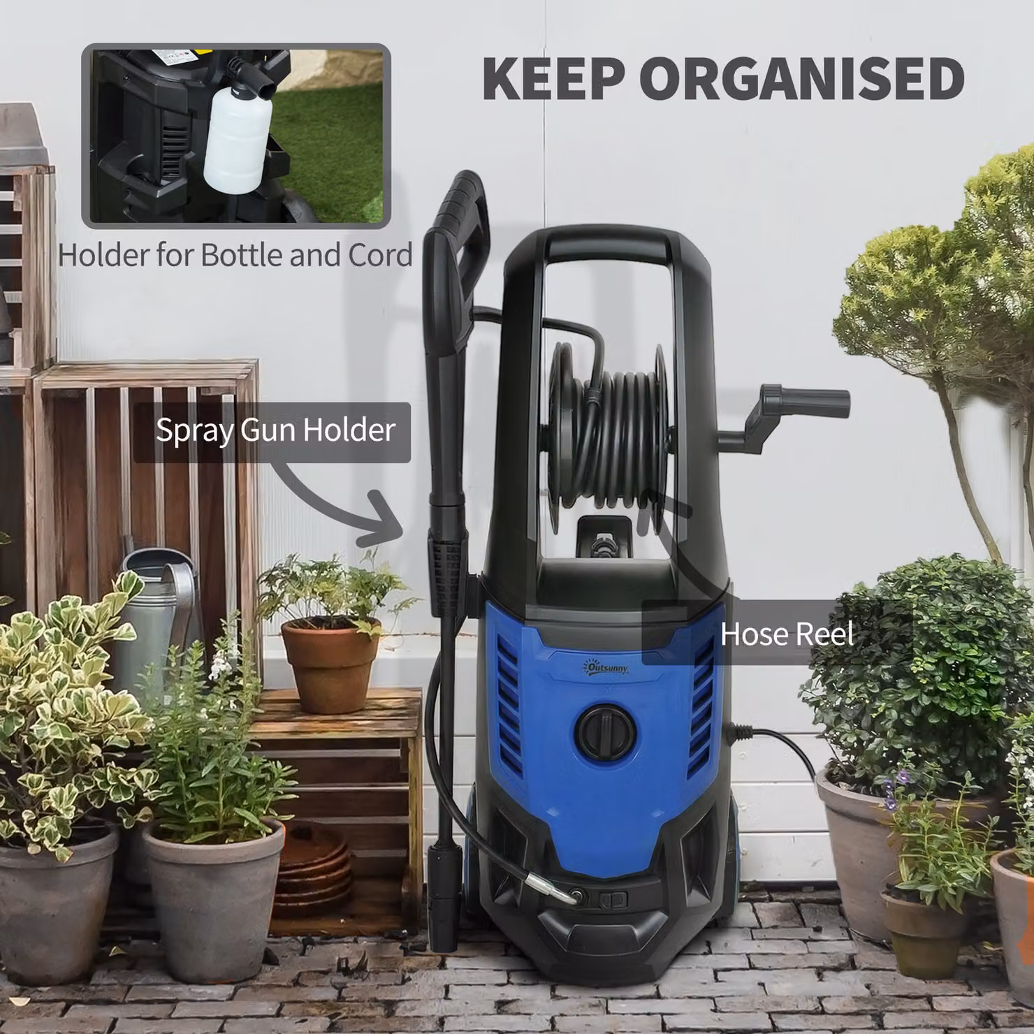 Outsunny 2200W High Pressure Washer, 170 Bar Pressure Washer with Adjustable Nozzle and 6M Hose, Blue, W/D/H: 32 x 32 x 80 cm – 5