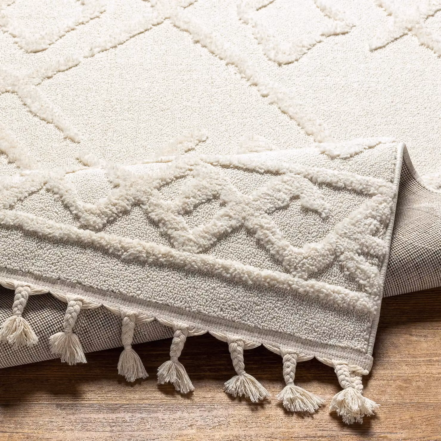 Livabliss Nora Geometric High Pile Fringe Rug in Grey, Ivory and Cream, W: 160 cm, L: 215 cm – 3