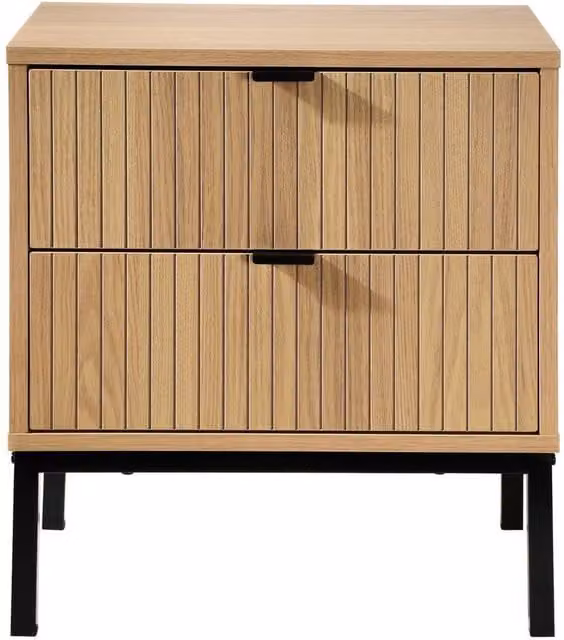 CALICOSY Tara Bedside Table with 2 Drawers in Light Brown with Grooved Wood Effect, Height: 51 cm