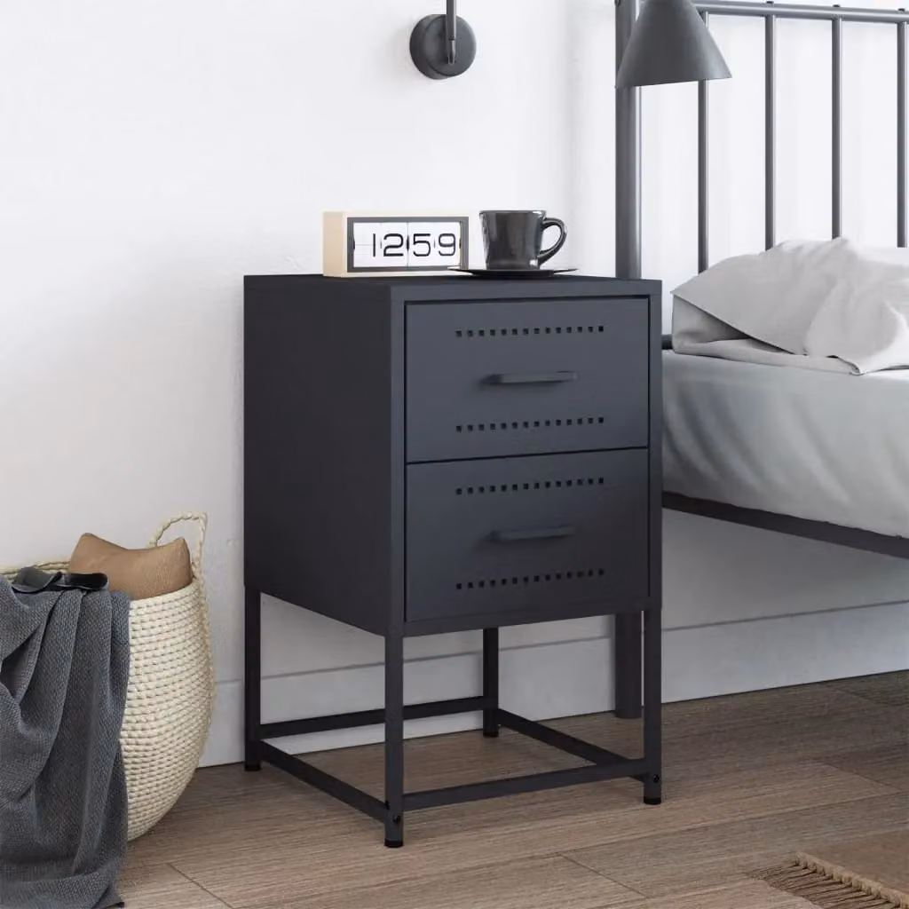 Berkfield Home Anthracite Bedside Cabinet in Black Metal, W/D/H: 36 x 39 x 60.5 cm – 3