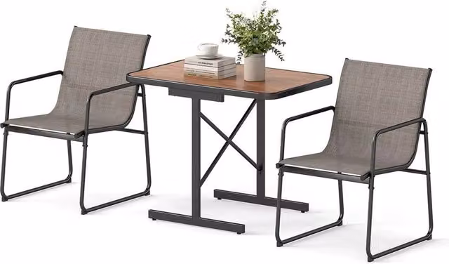 Kelvenix Brown Metal Outdoor Furniture Set with Rectangle Dining Table for 3 Adults, Width: 100 cm