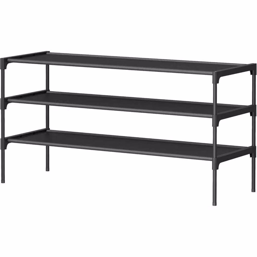 The Bazaarist 3 Tier Metal Shoe Rack with Fabric Shelves in Jet Black – 2
