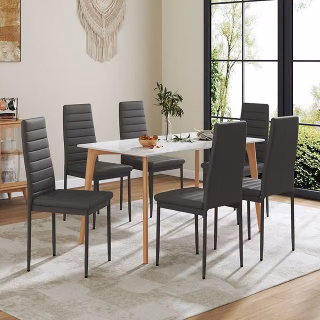 Livingandhome Set of 6 Modern High Back Dining Chairs in Grey Faux Leather