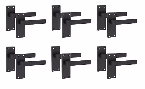 Golden Grace Straight Delta Door Handles with Latch, 6 Pairs, Matt Black Zinc – 1