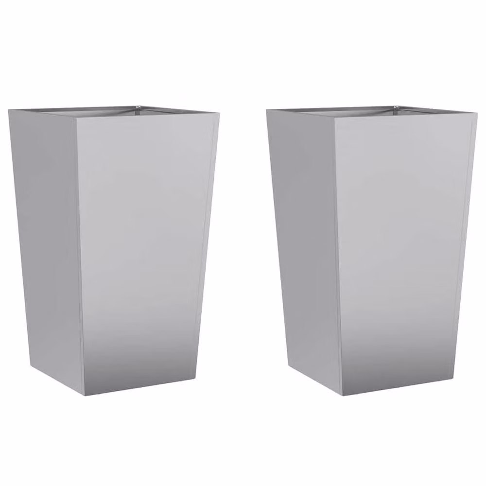 Berkfield Home Garden Galvanised Steel Planter Tubs, Grey, W/D/H: 45 x 45 x 75 cm, 2 Pack – 3