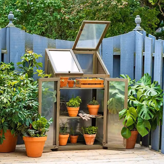 Neo Brown Wooden Growhouse with Polycarbonate Gable Roof for Flower and Vegetable Planting