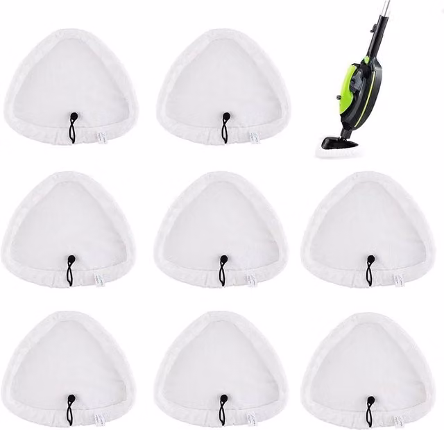 FLAVORA 8pcs Washable Microfibre Replacement Floor Pads for Steam Mops, White, W/D: 100 x 100 cm