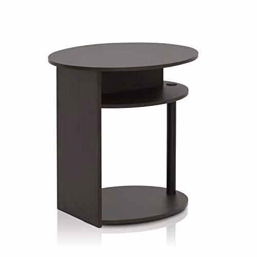 Furinno JAYA 3-Tier Round Side Table with Oval Tabletop and Open Shelf, Walnut