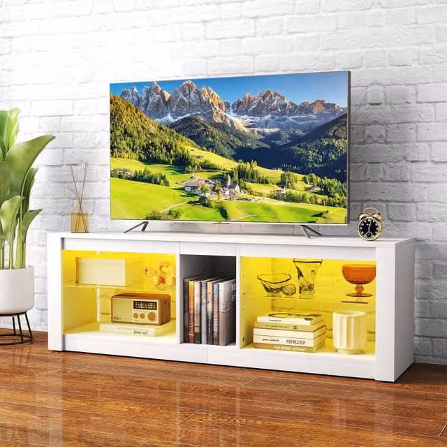Costway Modern White Wooden TV Stand Cabinet and Media Entertainment Centre for up to 65 Inch TVs – 1