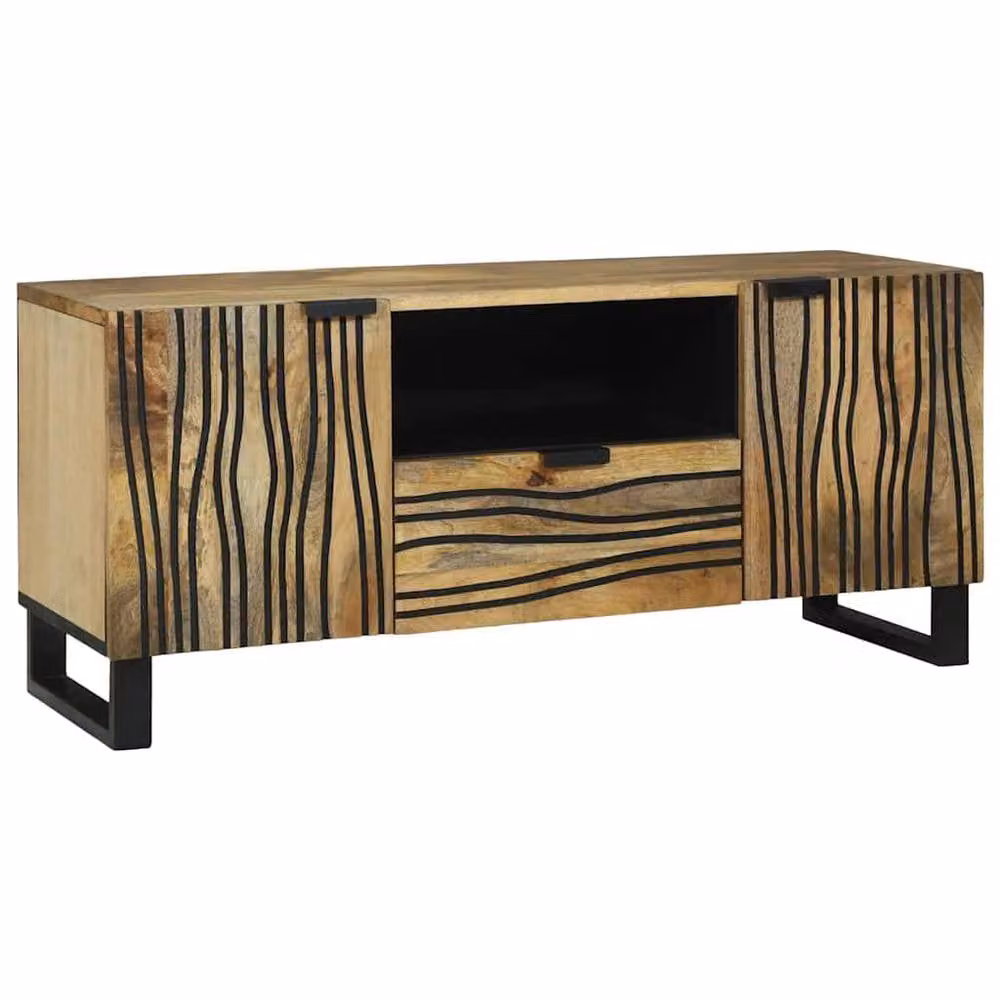 Berkfield Home Brown Solid Mango Wood TV Cabinet, W: 105 cm, D: 33.5 cm, H: 46 cm – 2
