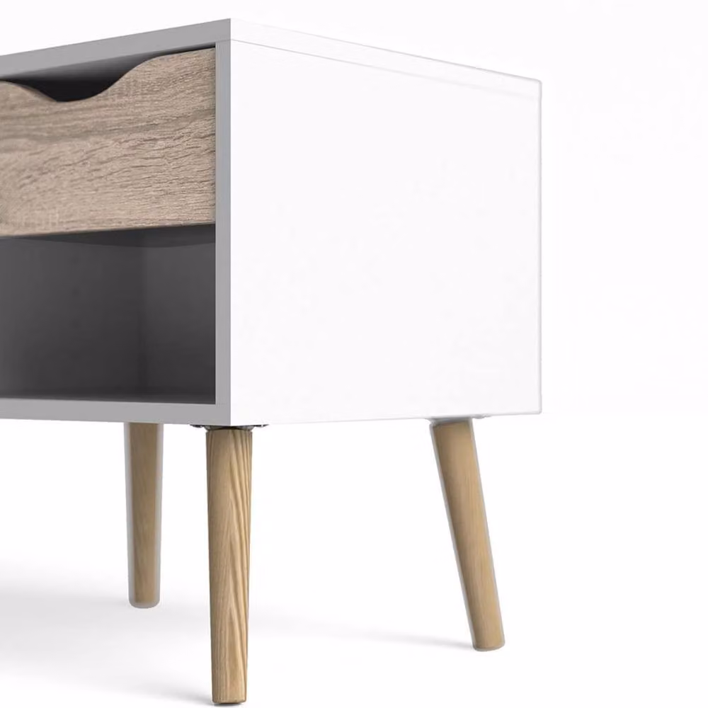 Wyld Haus Sapporo Bedside Table in White and Natural Oak with 1 Drawer – 5