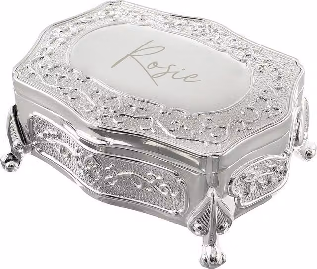 Personalised Memento Company Women's Small Silver Plated Jewellery Box in Metallic Silver – 1