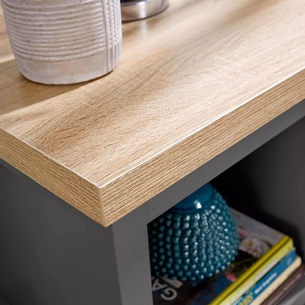 FORGEVIO Modern Bedside Lamp Side Table with Oak Top and Grey Storage Shelf – 3