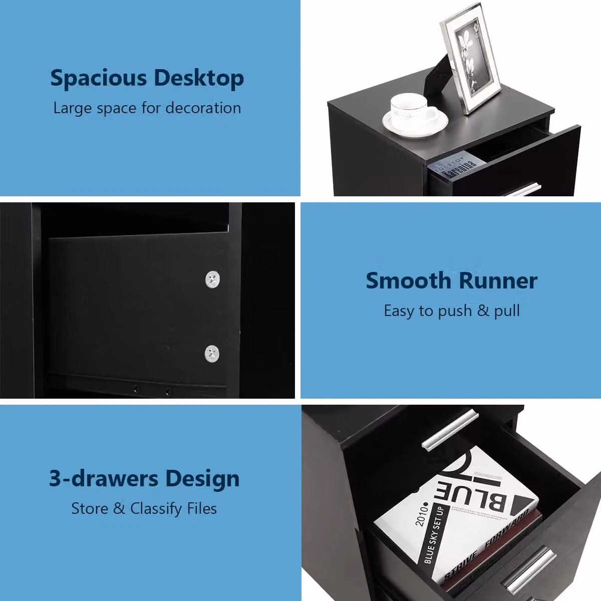 Costway Set of 2 Black 3-Drawer Storage Chests and Night Stands – 5